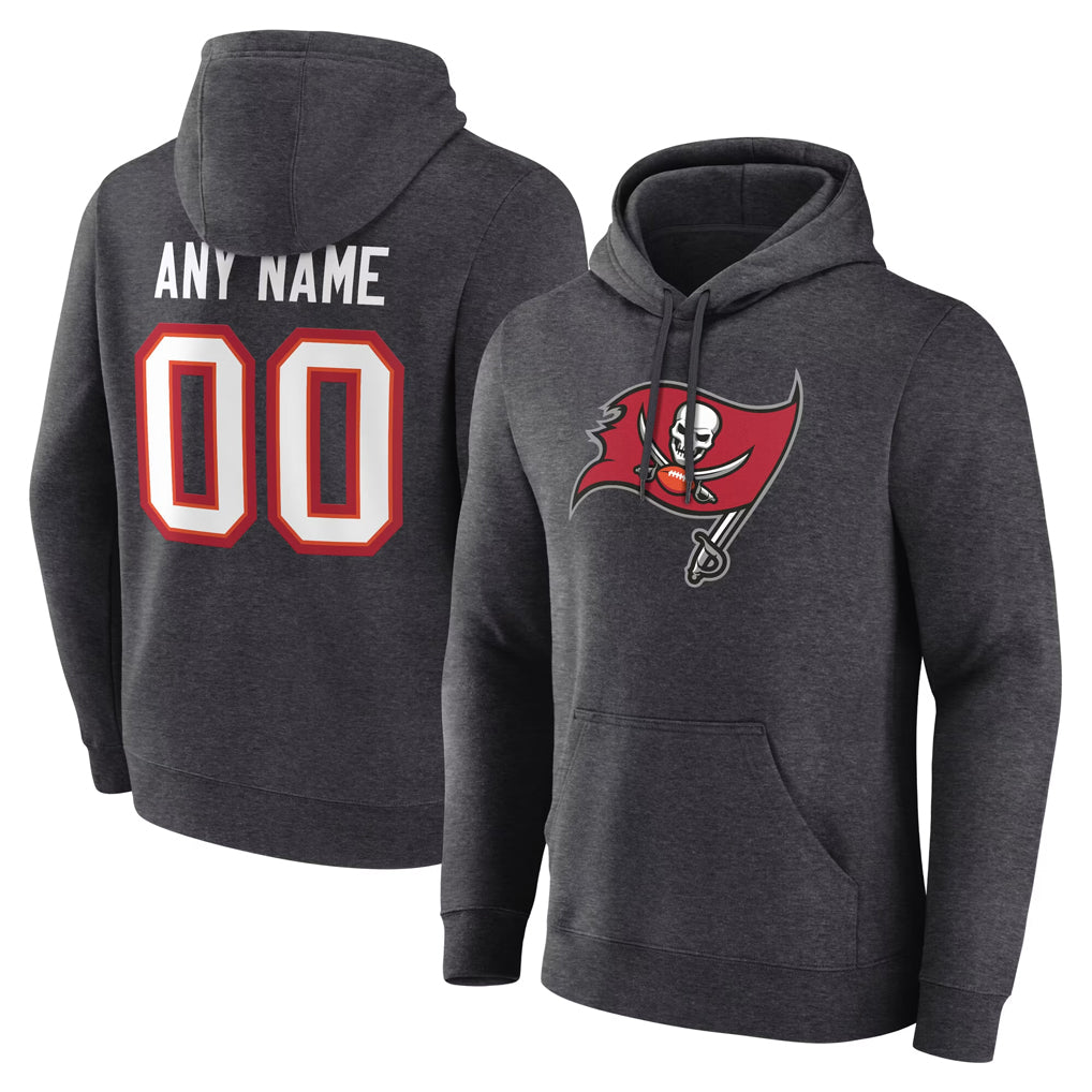 Custom TB.Buccaneers Gray LOGO Pullover Hoodie Home Game Any Name & Numbers Gdoa Stitched Jerseys