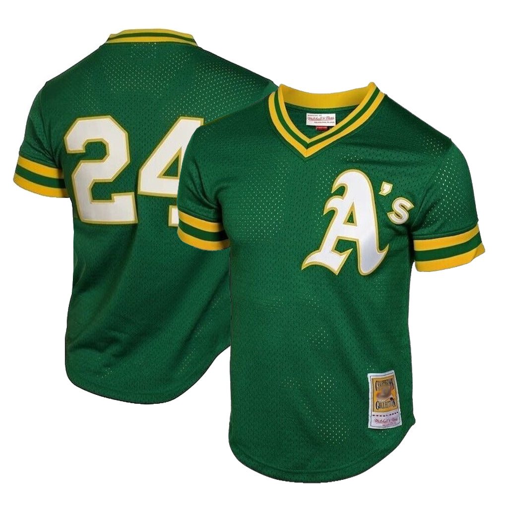 Athletics #24 Rickey Henderson Player Green Cooperstown Mesh Home Game Gdoa Stitched Jerseys