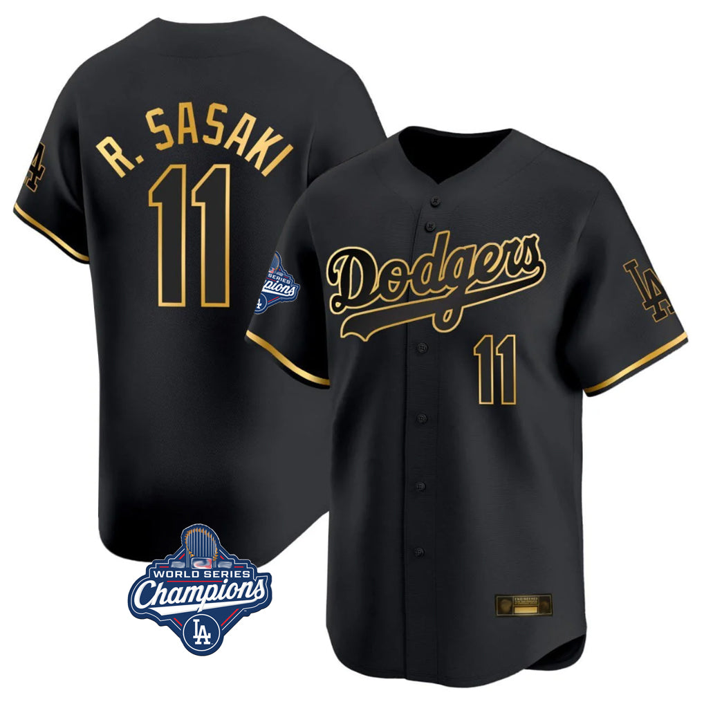 LA.Dodgers #11 Roki Sasaki Player Black Gold World Series Meet Limited Home Fdoa Stitched Jerseys