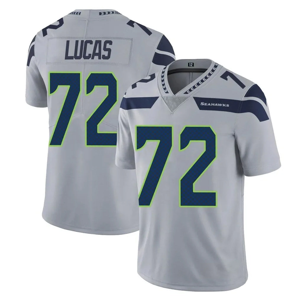 S.Seahawks #72 Abraham Lucas Player Gray Limited Vapor Untouchable Home Game Gdoa Stitched Jerseys