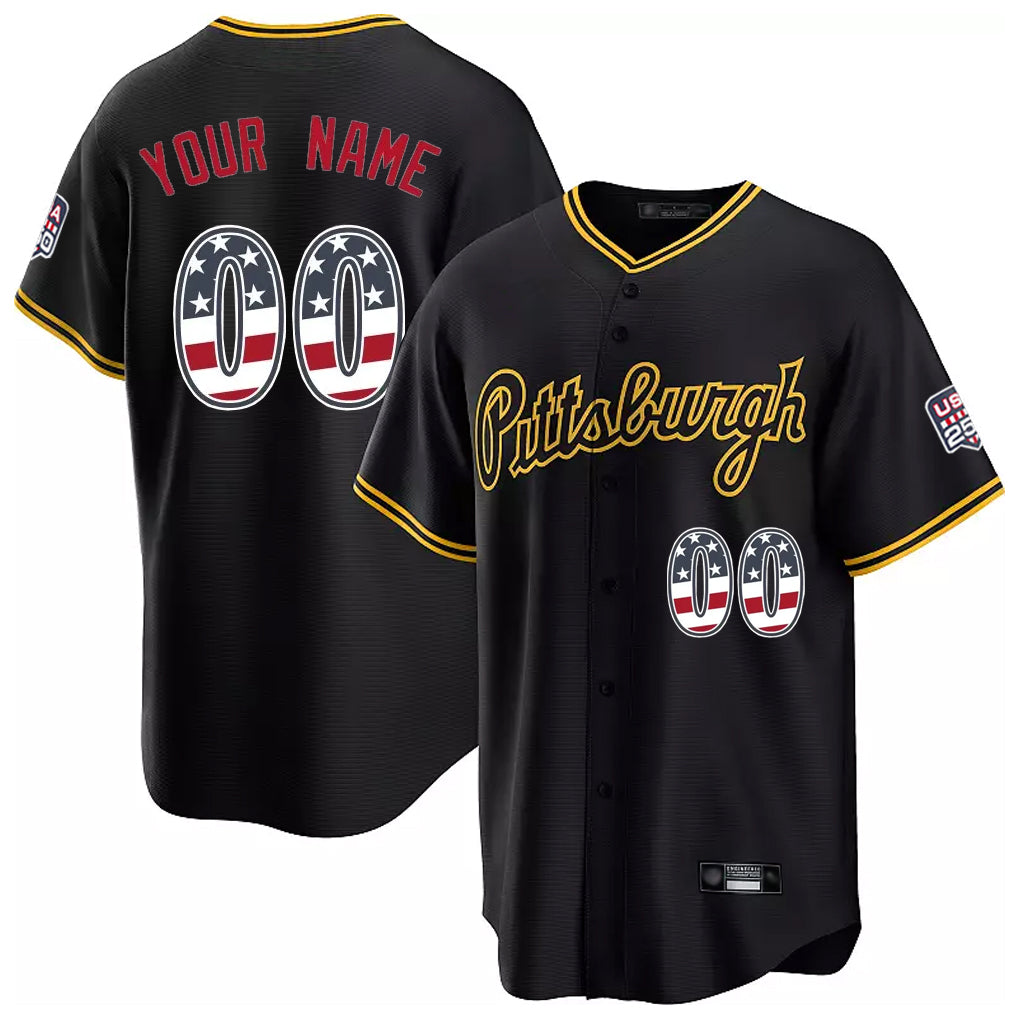 Custom P.Pirates Black Alt USA 250 Fourth of July Limited Home Game Any Name & Number Gdoa Stitched Jerseys