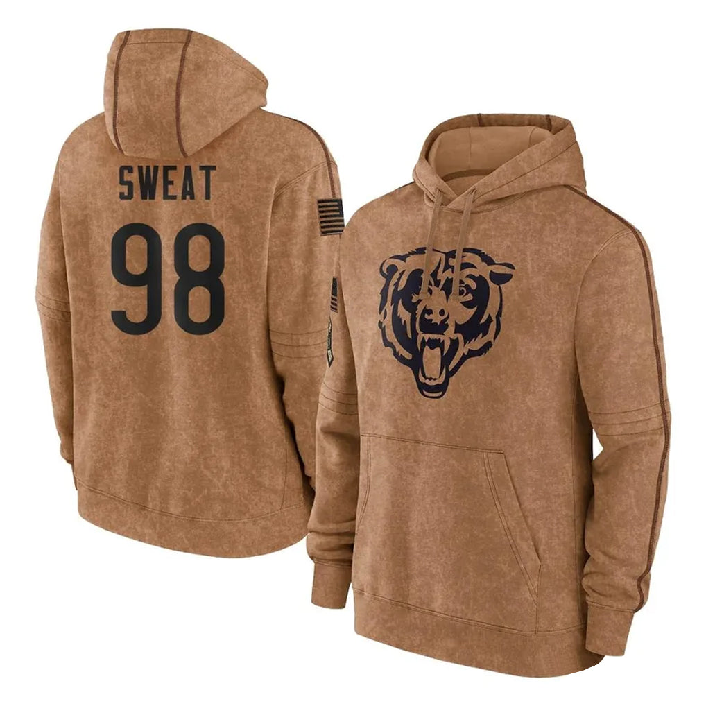 C.Bears #98 Montez Sweat Player Brown Salute to Service Pullover Hoodies Limited Gdoa Stitched Jerseys