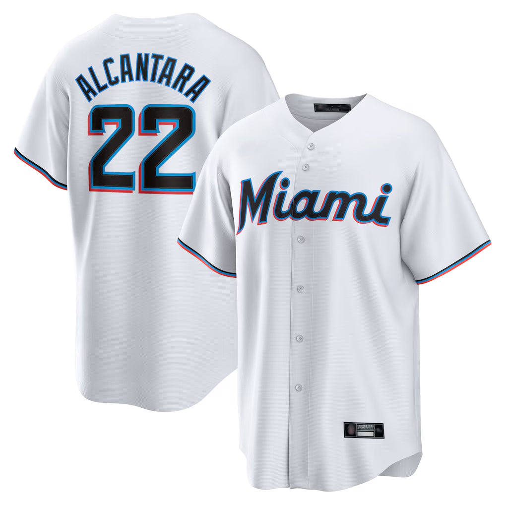 M.Marlins #22 Sandy Alcantara Player White  Home Game Fdoa Stitched Jerseys