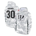 C.Bengals #30 Chase Brown Player Arctic Camo Salute to Service Pullover Hoodie Limited Gdoa Stitched Jerseys