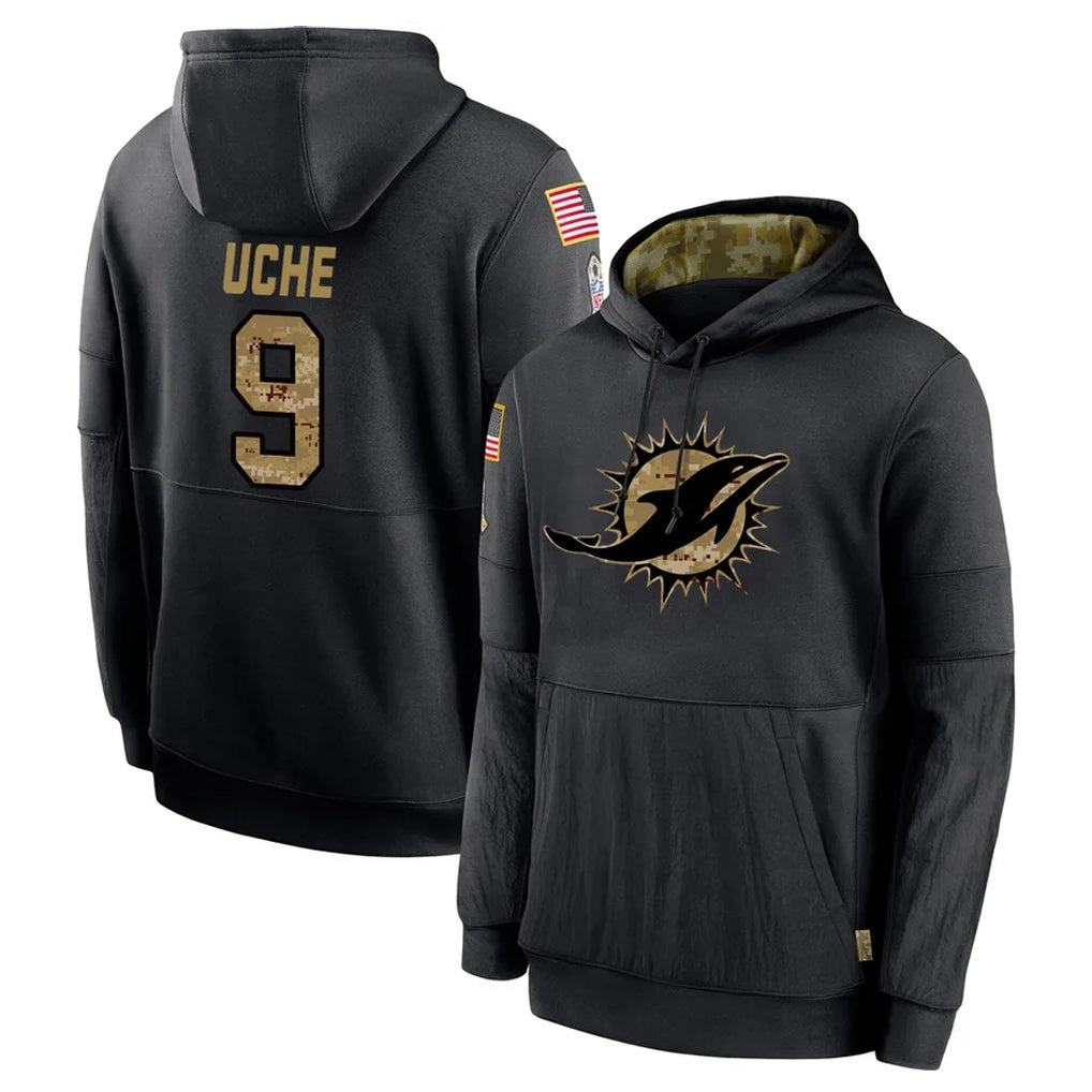 M.Dolphins #9 Joshua Uche Player Black Salute to Service Hoodies Limited Game Gdoa Stitched Jerseys