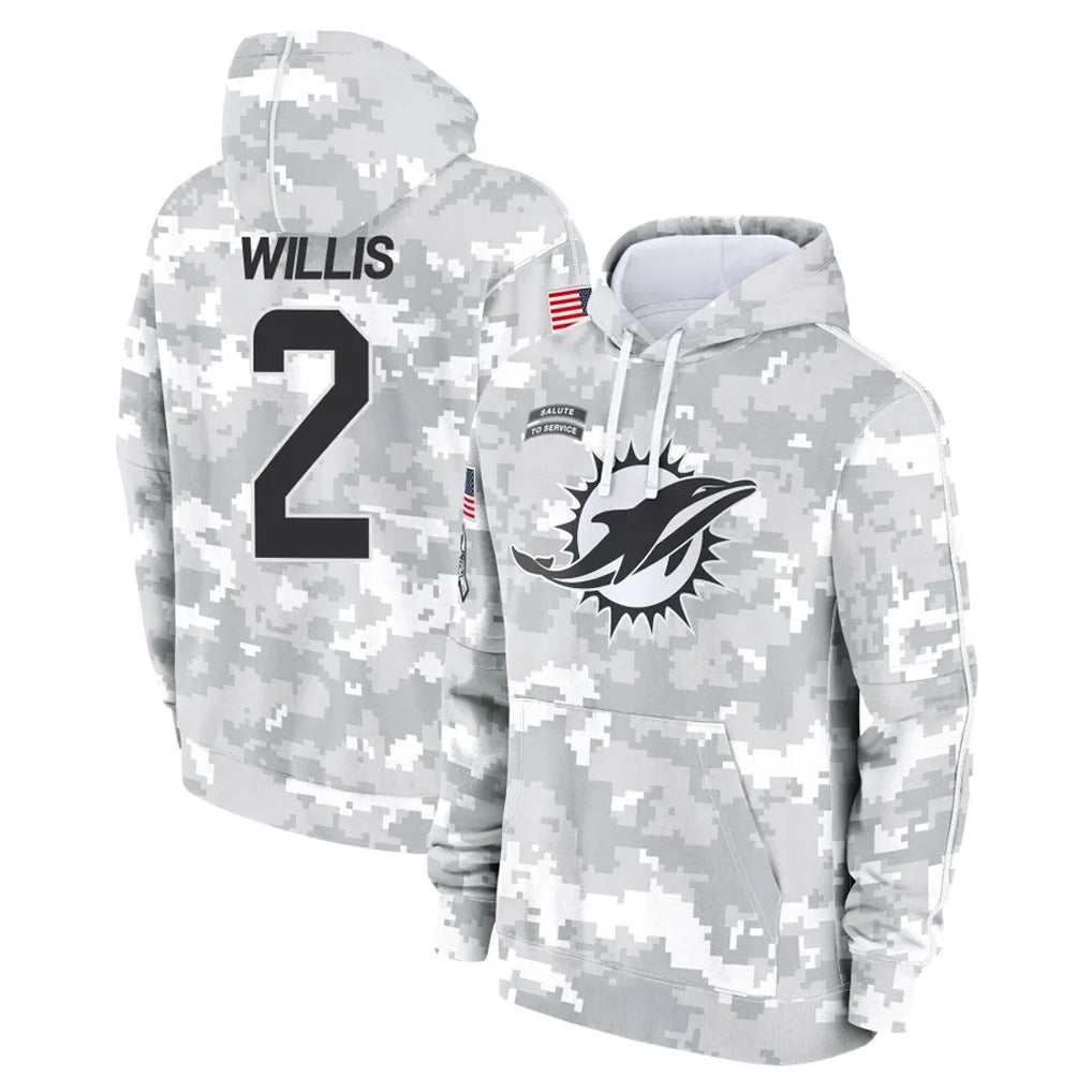 M.Dolphins #2 Malik Willis Player Arctic Camo Salute to Service Hoodies Limited Game Gdoa Stitched Jerseys