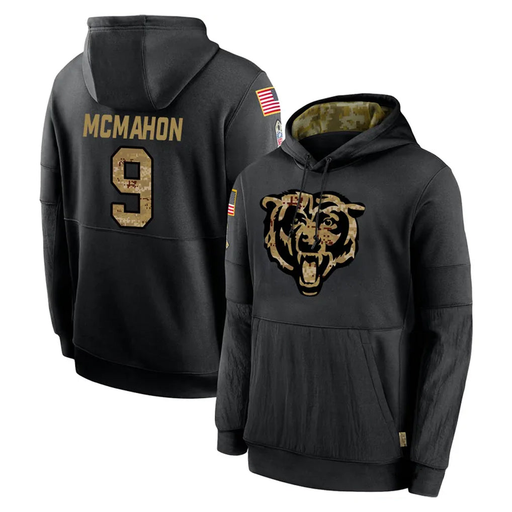 C.Bears #9 Jim McMahon Player Black Salute to Service Pullover Hoodies Limited Gdoa Stitched Jerseys