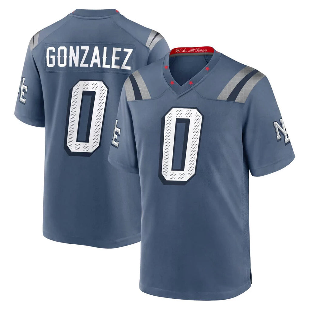 NE.Patriots #0 Christian Gonzalez Player Blue Rivalries Collection Home Game Gdoa Stitched Jerseys