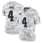 KC.Chiefs #4 Rashee Rice Player Arctic Camo Salute To Service Limited Game Stitched Jerseys