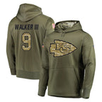 KC.Chiefs #9 Kenneth Walker III Player Olive Salute to Service Pullover Hoodies Home Game Gdoa Stitched Jerseys