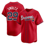 A.Braves #29 John Smoltz Player Red Limited Home Game Gdoa Stitched Jerseys