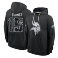 MN.Vikings #15 Dallas Turner Player 2026 Black Logo Pullover Hoodies Limited Game Gdoa Stitched Jerseys