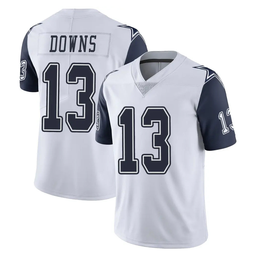 D.Cowboys #13 Caleb Downs Player White-Navy Limited Color Rush Vapor Untouchable Home Game Gdoa Stitched Jerseys
