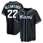 M.Marlins #22 Sandy Alcantara Player Black Fashion Out Home Game Fdoa Stitched Jerseys