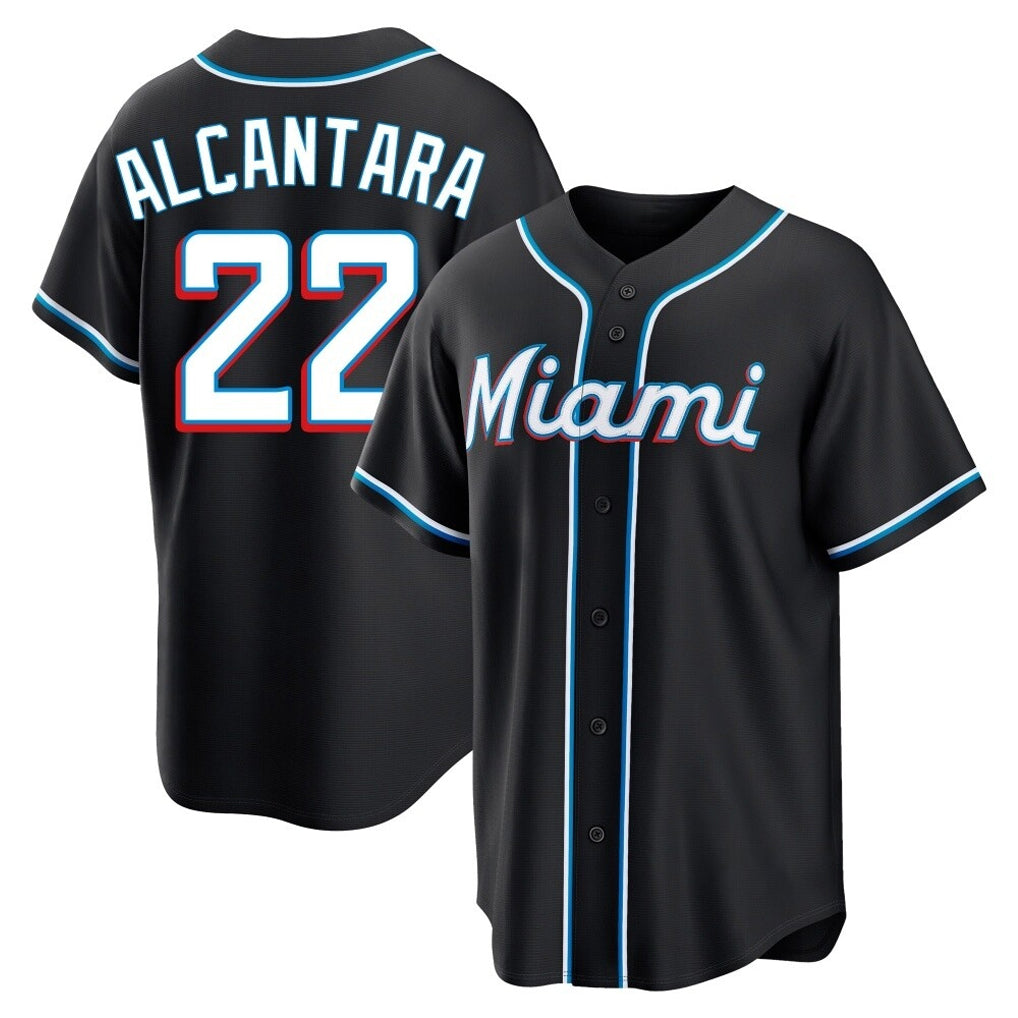 M.Marlins #22 Sandy Alcantara Player Black Fashion Out Home Game Fdoa Stitched Jerseys