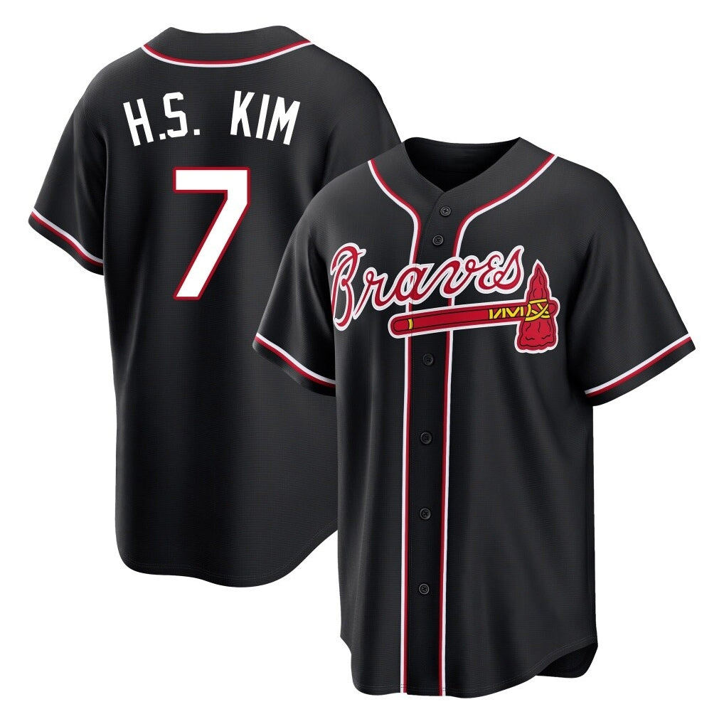 A.Braves #7 Ha-Seong Kim Player Black Fashion Out Game Gdoa Stitched Jerseys