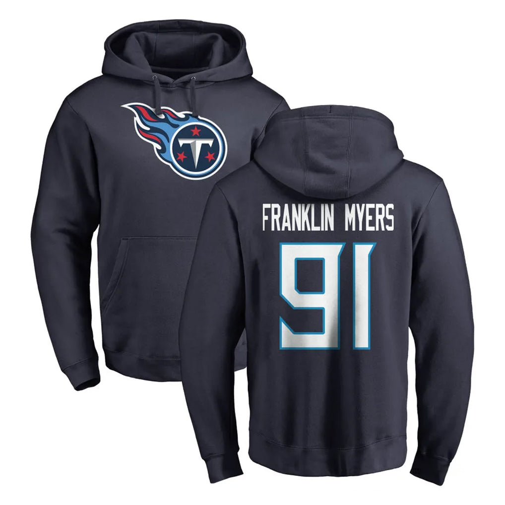 T.Titans #91 John Franklin-Myers Player Navy Logo Pullover Hoodies Home Game Gdoa Stitched Jerseys