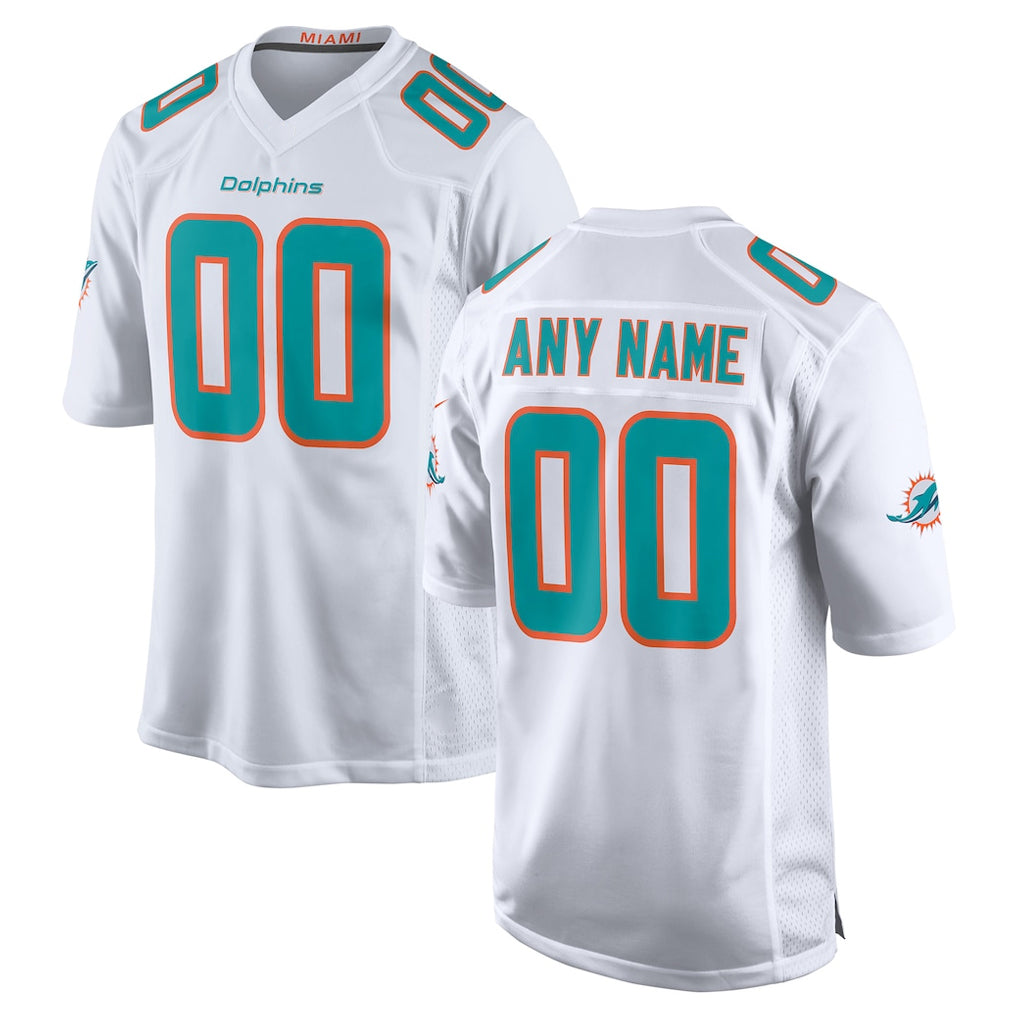 Custom M.Dolphins White Game Home Any Name & Numbers Gdoa Stitched Jerseys