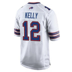 B.Bills #12 Jim Kelly Player White Home Game Gdoa Stitched Jerseys