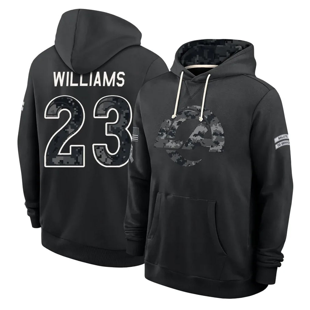 LA.Rams #23 Kyren Williams Player 2026 Black Logo Pullover Hoodies Limited Game Gdoa Stitched Jerseys