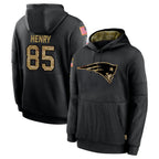 NE.Patriots #85 Hunter Henry Player Black Salute to Service Hoodies Limited Game Gdoa Stitched Jerseys