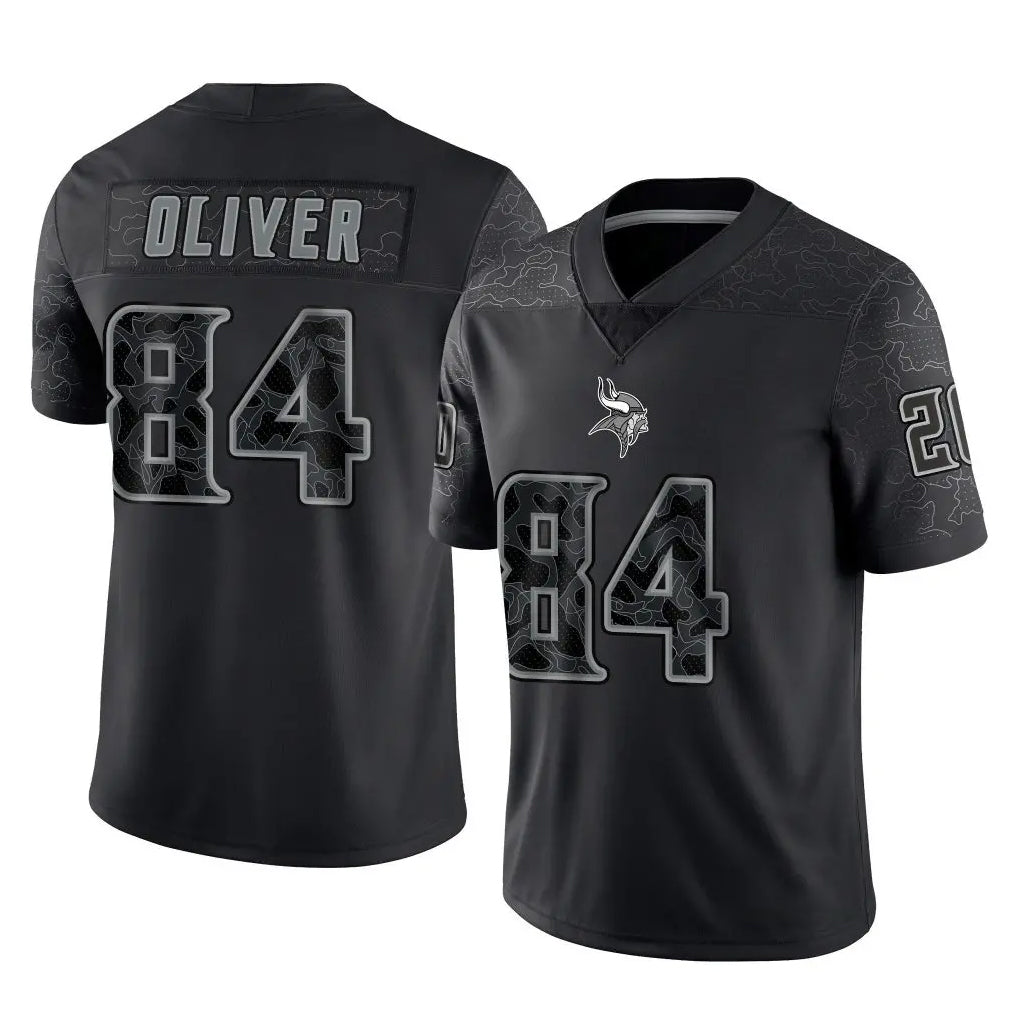 M.Vikings #84 Josh Oliver Player Black Reflective LImited Home Game Gdoa Stitched Jerseys