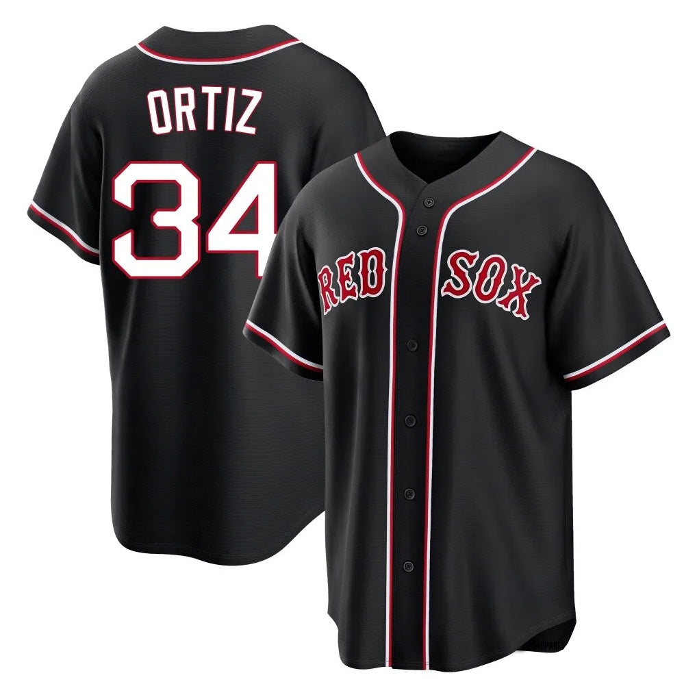 B.Red Sox #34 David Ortiz Player Black Out Home Game Gdoa Stitched Jerseys