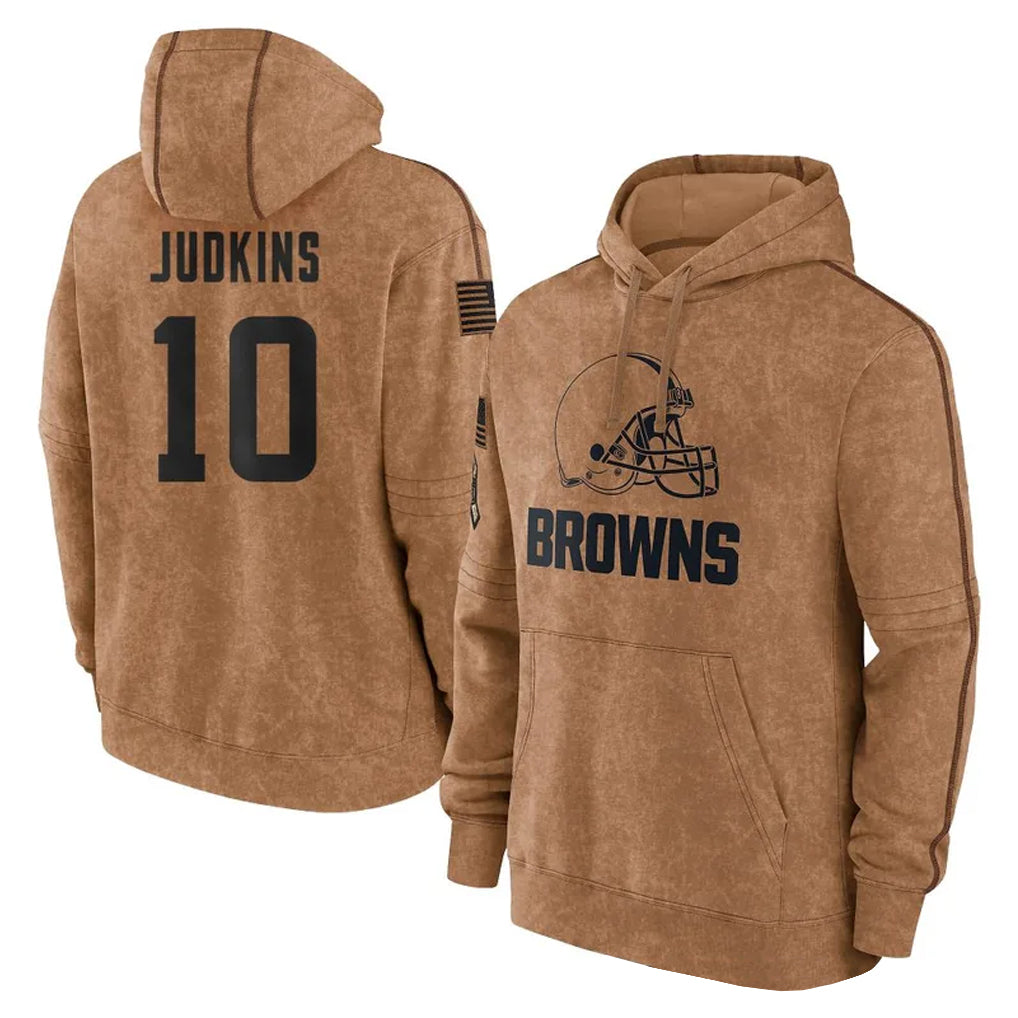 C.Browns #10 Quinshon Judkins Player Brown Salute to Service Hoodies Limited Game Gdoa Stitched Jerseys