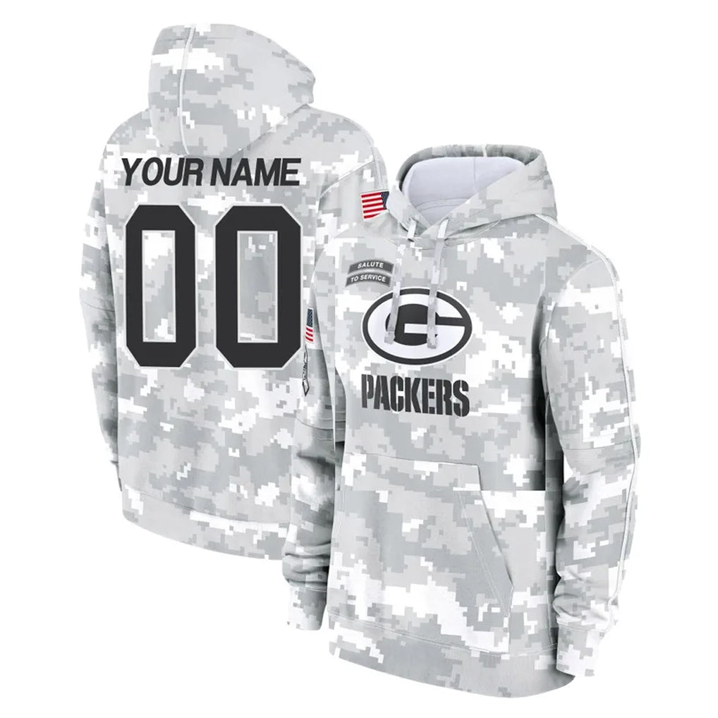 Custom GB.Packers Arctic Camo Salute to Service Hoodies Limited Game Any Name & Numbers Gdoa Stitched Jerseys