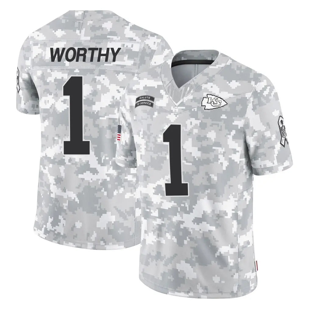 KC.Chiefs #1 Xavier Worthy Player Arctic Camo Salute To Service Limited Game Gdoa Stitched Jerseys