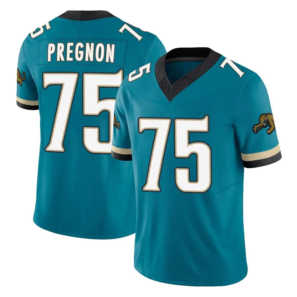 J.Jaguars #75 Emmanuel Pregnon Player Teal Prowler Throwback Vapor F.U.S.E. Limited Home Game Gdoa Stitched Jerseys