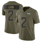 S.Seahawks #2 Drew Lock Player Olive 2025 Salute To Service Limited Home Game Gdoa Stitched Jerseys