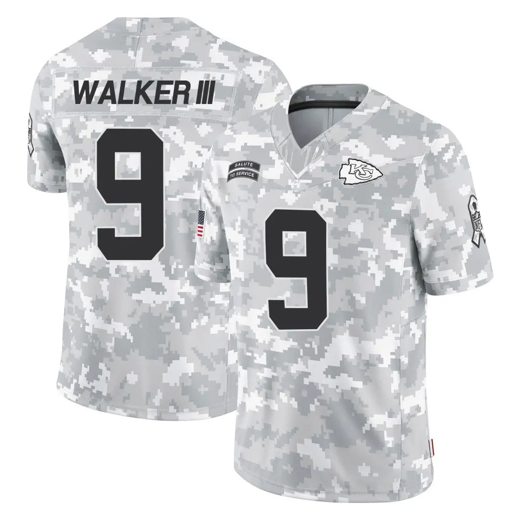 KC.Chiefs #9 Kenneth Walker III Player Arctic Camo Salute To Service Limited Game Gdoa Stitched Jerseys