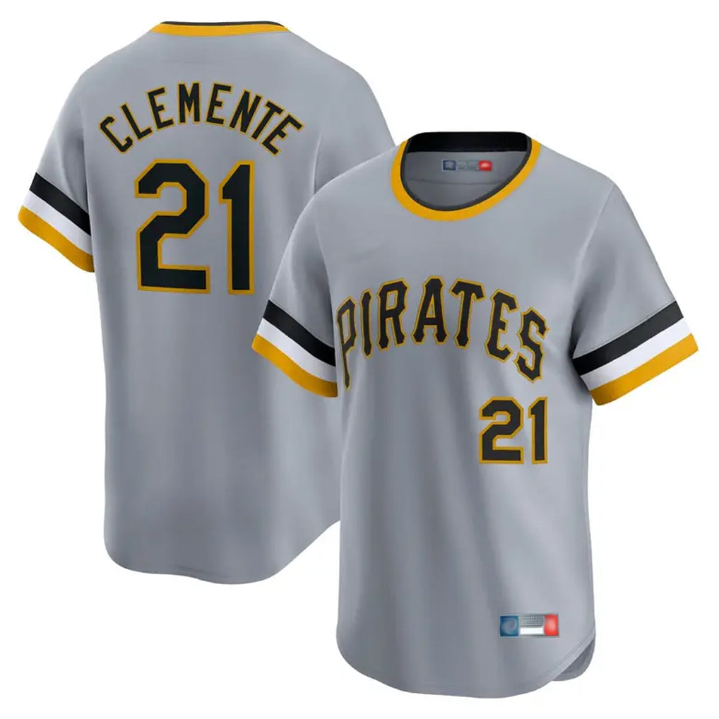 P.Pirates #21 Roberto Clemente Player Gray Throwback Cooperstown Collection Limited T-shirt Fdoa Stitched Jerseys