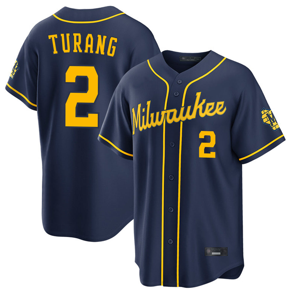 M.Brewers #2 Brice Turang Player Navy Home Stadium Game Fdoa Stitched Jerseys