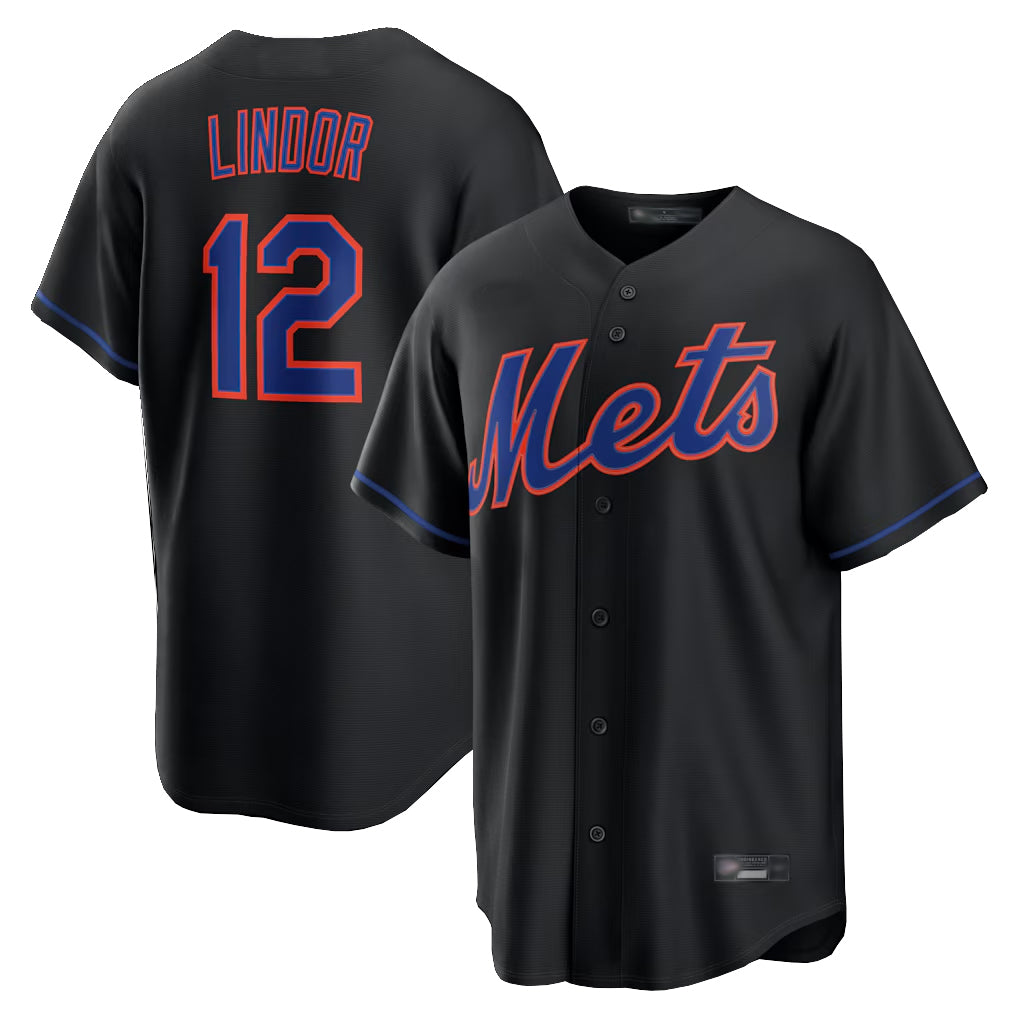 NY.Mets #12 Francisco Lindor Player Black Alternate Home Game Fdoa Stitched Jerseys