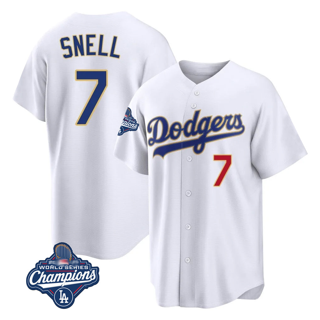 LA.Dodgers #7 Blake Snell Player Gold White 2026 Collection Stadium Limited World Series Meet Fdoa Stitched Jerseys