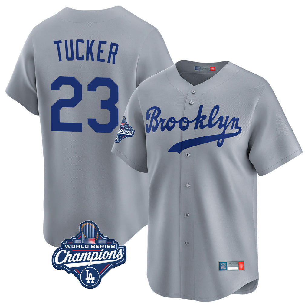 LA.Dodgers #23 Kyle Tucker Player Gray World Series Meet Game Limited Home Fdoa Stitched Jerseys