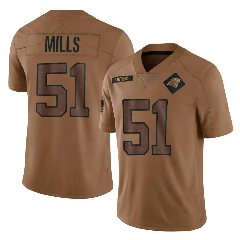 C.Panthers #51 Sam Mills Player Brown Salute to Service Limited Gdoa Stitched Jerseys