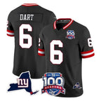 NY.Giants #6 Jaxson Dart Player Black 100th Season & State Patch Vapor Limited Home Game Gdoa Stitched Jerseys