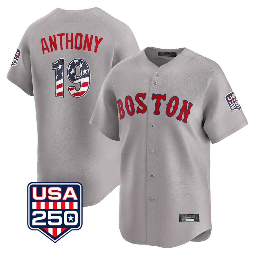 B.Red Sox #19 Roman Anthony Player Gray Road USA 250 Fourth of July Limited Home Game Gdoa Stitched Jerseys