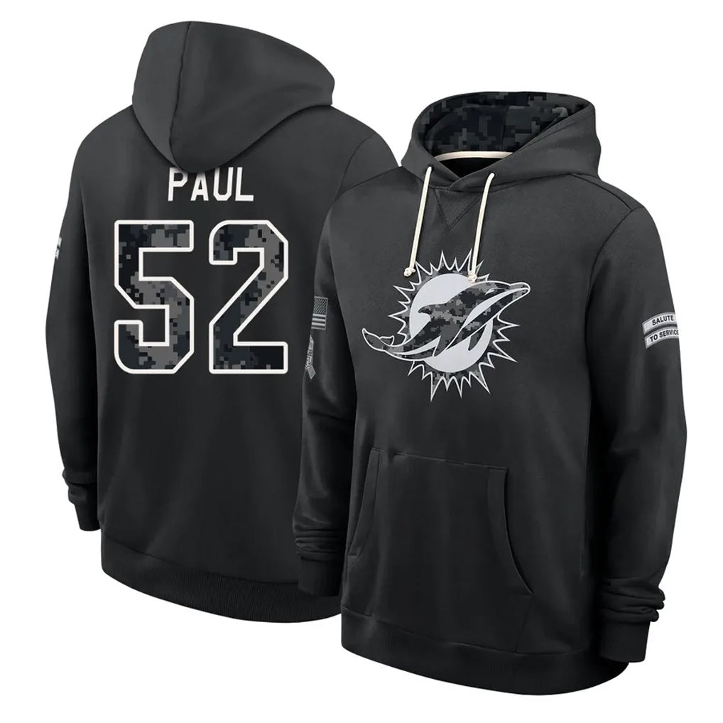M.Dolphins #52 Patrick Paul Player 2026 Black Logo Pullover Hoodies Limited Game Gdoa Stitched Jerseys