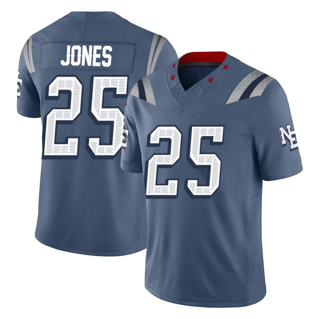 NE.Patriots #25 Marcus Jones Player Blue Limited Rivalries Collection Home Game Gdoa Stitched Jerseys