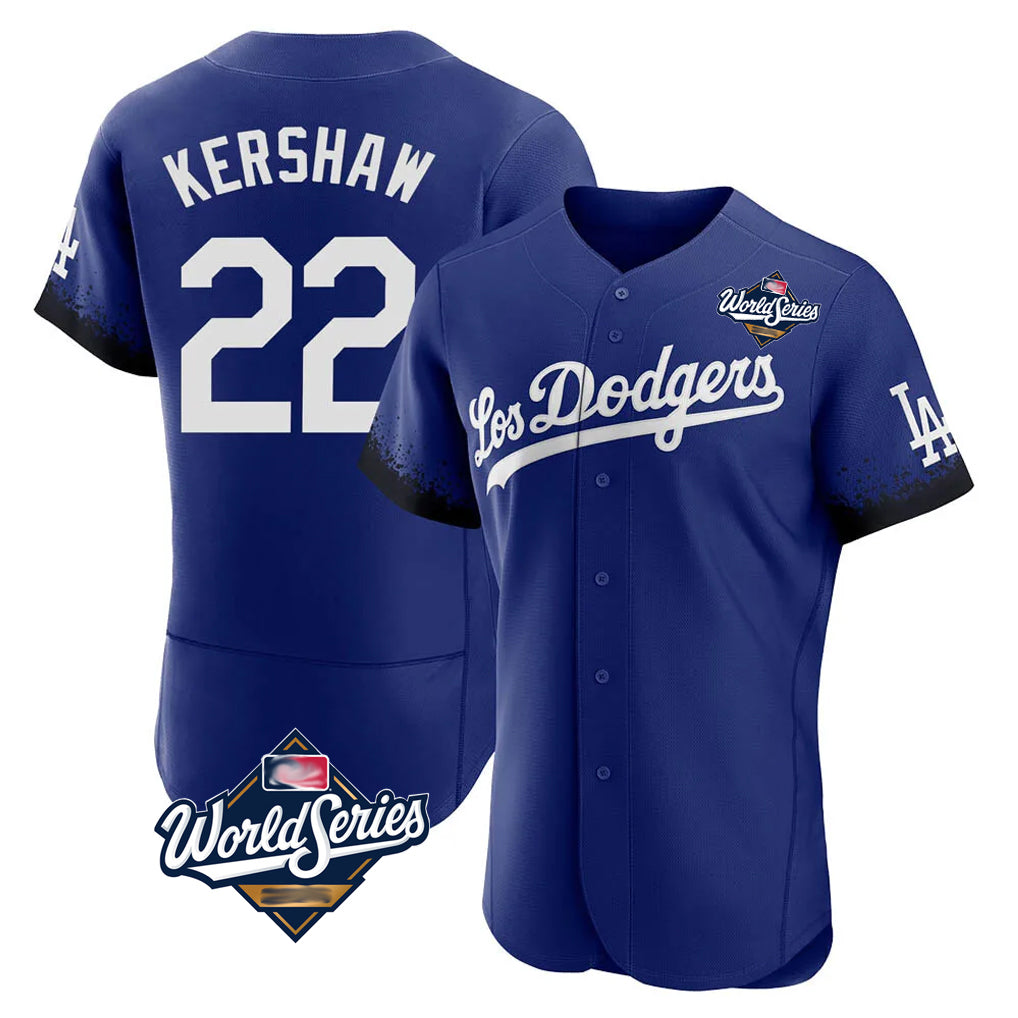 LA.Dodgers #22 Clayton Kershaw Player Royal World Series City Connect Elite Home Fdoa Stitched Jerseys