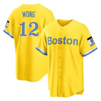 B.Red Sox #12 Connor Wong Player Yellow Home Game Gdoa Stitched Jerseys