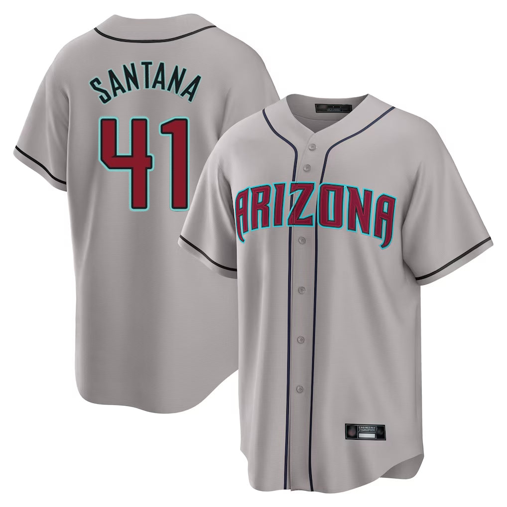 A.Diamondbacks #41 Carlos Santana Player Gray Road Home Game Gdoa Stitched Jerseys