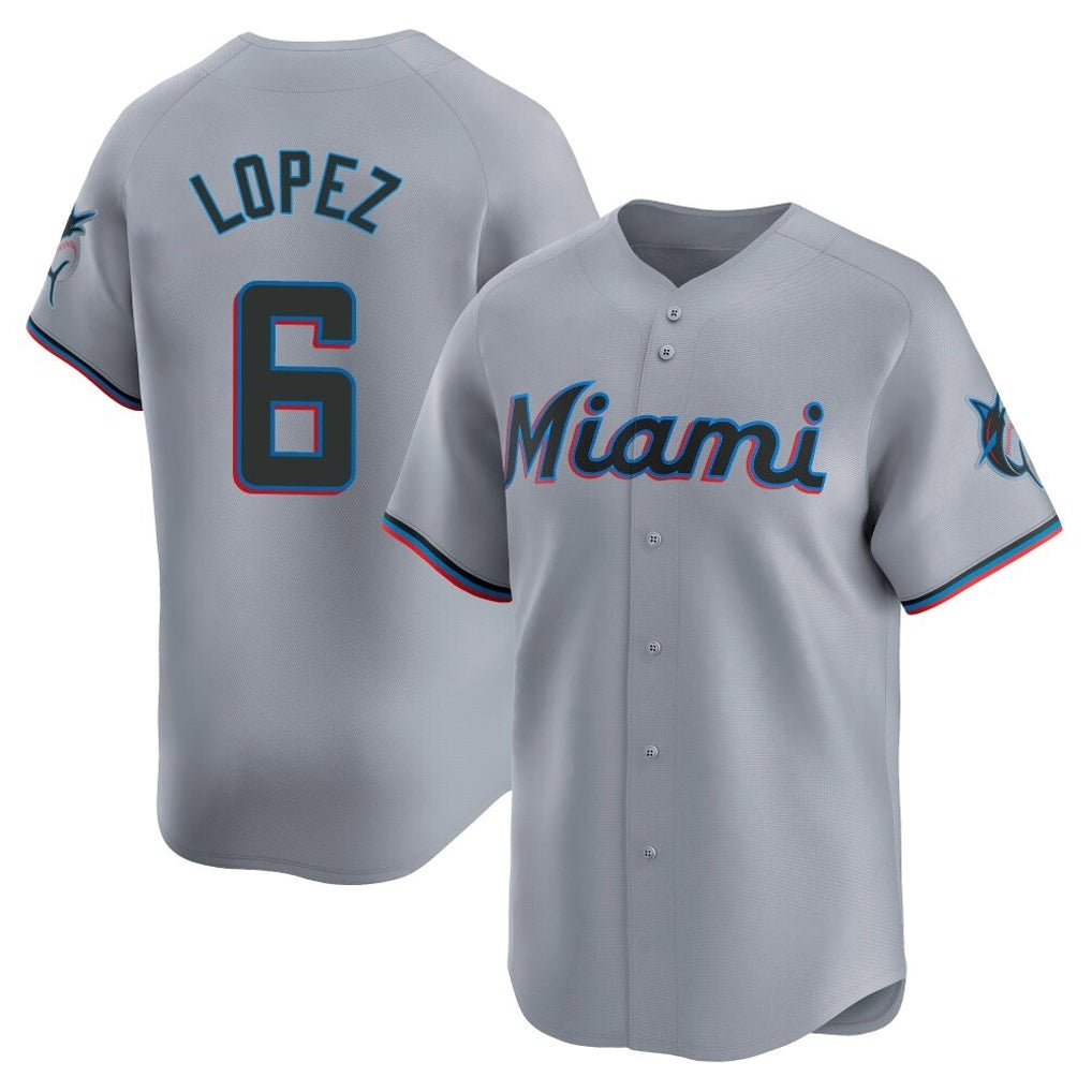 M.Marlins #6 Otto Lopez Player Gray Home Limited Fdoa Stitched Jerseys