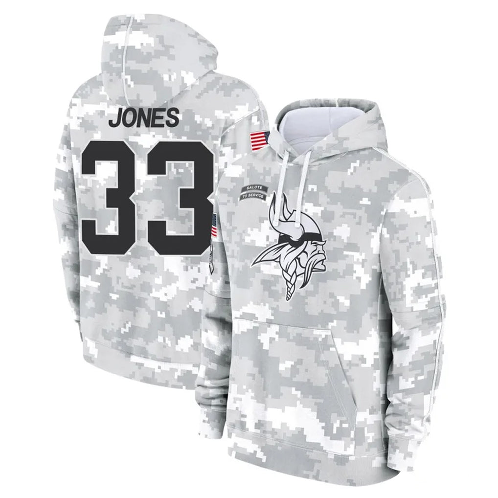 M.Vikings #33 Aaron Jones Sr. Player Arctic Camo Salute to Service Pullover Hoodies Limited Game Gdoa Stitched Jerseys