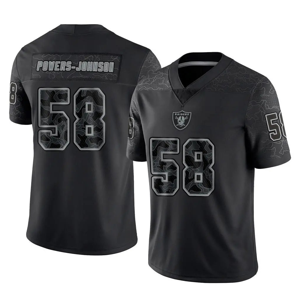 LV.Raiders #58 Jackson Powers-Johnson Player Black Reflective Limited Game Gdoa Stitched Jerseys