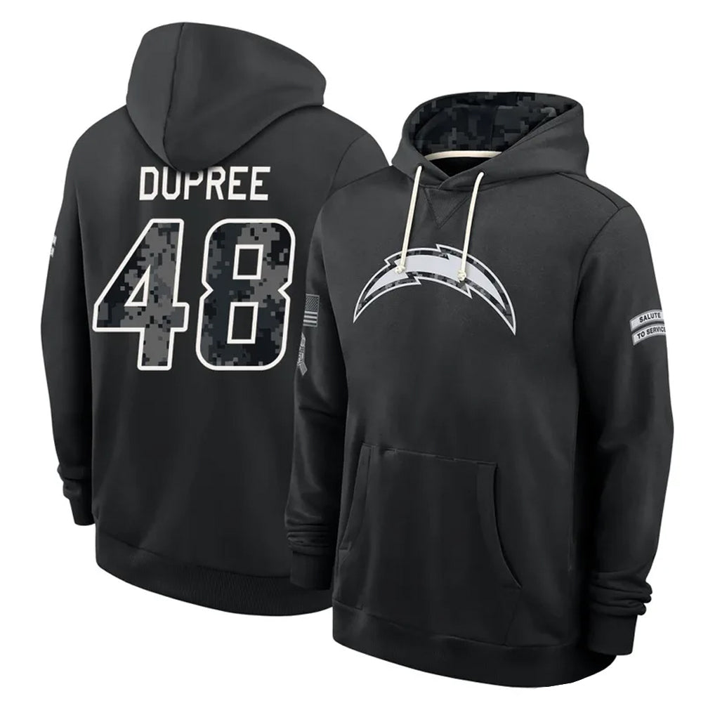 LA.Chargers #48 Bud Dupree Player 2026 Black Logo Pullover Hoodies Limited Game Stitched Jerseys